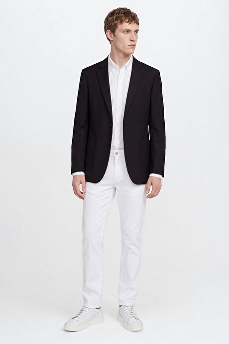 Slim Fit Dar Kesim Mono Yaka Torba Cepli Blazer Siyah Ceket resmi