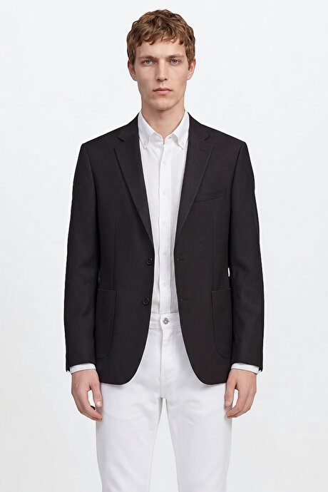 Slim Fit Dar Kesim Mono Yaka Torba Cepli Blazer Siyah Ceket resmi