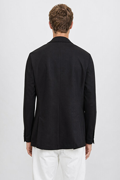 Slim Fit Dar Kesim Mono Yaka Torba Cepli Blazer Siyah Ceket resmi