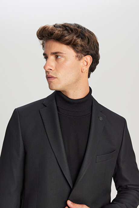 Slim Fit Dar Kesim Mono Yaka Torba Cepli Blazer Siyah Ceket resmi