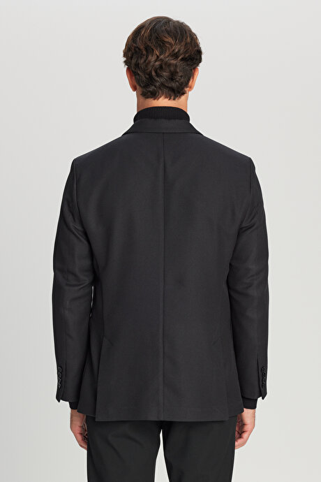 Slim Fit Dar Kesim Mono Yaka Torba Cepli Blazer Siyah Ceket resmi