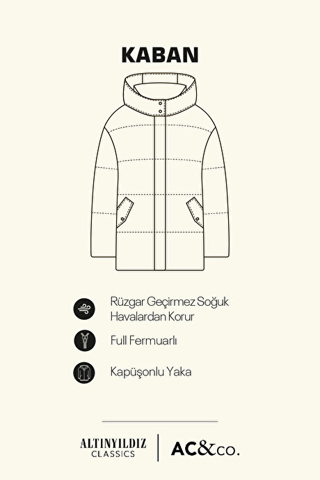 Standart Fit Normal Kesim Kapüşonlu Dik Yaka Yan Cepli Haki Kaban resmi