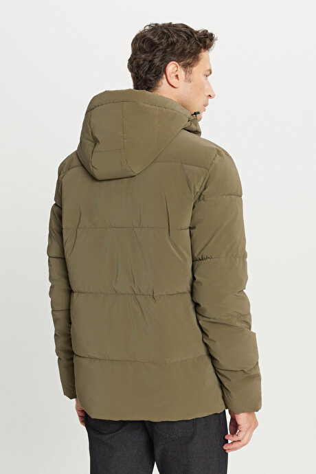 Standart Fit Normal Kesim Dik Yaka Kapüşonlu Kapak Cepil Haki Kaban resmi