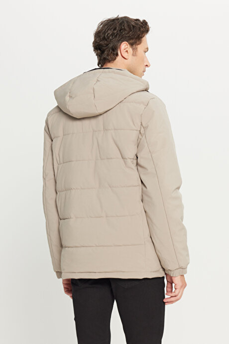 Standart Fit Normal Kesim Dik Yaka Kapüşonlu Yan Cepli Casual Vizon Mont resmi