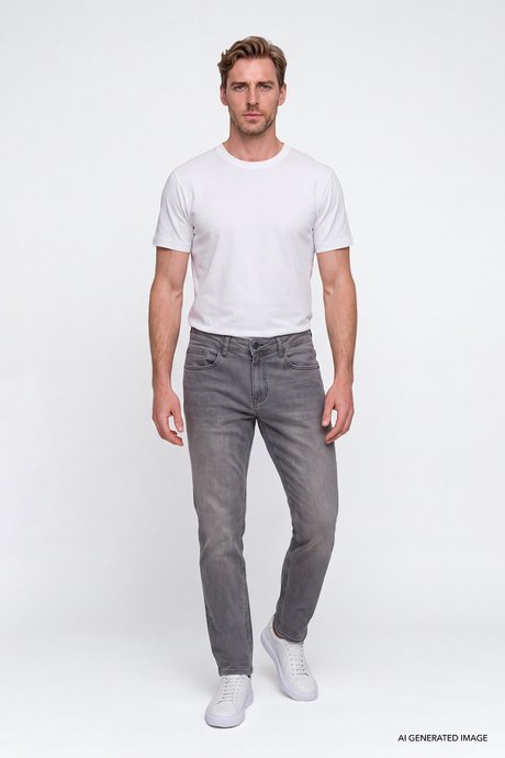 Pamuklu Comfort Fit Rahat Kesim 5 Cepli Esnek Rahat Jean Kot Denim Gri Denim Pantolon resmi