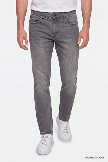 Pamuklu Comfort Fit Rahat Kesim 5 Cepli Esnek Rahat Jean Kot Denim Gri Denim Pantolon resmi