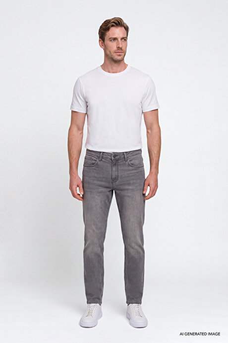 Pamuklu Comfort Fit Rahat Kesim 5 Cepli Esnek Rahat Jean Kot Denim Gri Denim Pantolon resmi