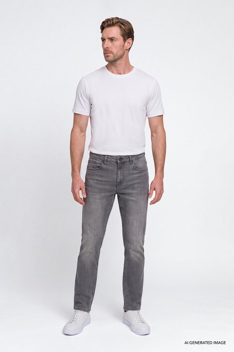 Pamuklu Comfort Fit Rahat Kesim 5 Cepli Esnek Rahat Jean Kot Denim Gri Denim Pantolon resmi
