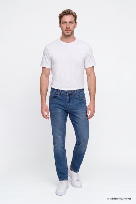 Pamuklu Comfort Fit Rahat Kesim 5 Cepli Esnek Rahat Jean Kot Denim Lacivert Denim Pantolon resmi