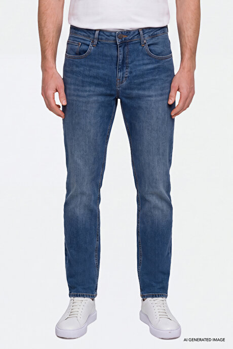 Pamuklu Comfort Fit Rahat Kesim 5 Cepli Esnek Rahat Jean Kot Denim Lacivert Denim Pantolon resmi