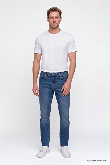Pamuklu Comfort Fit Rahat Kesim 5 Cepli Esnek Rahat Jean Kot Denim Lacivert Denim Pantolon resmi