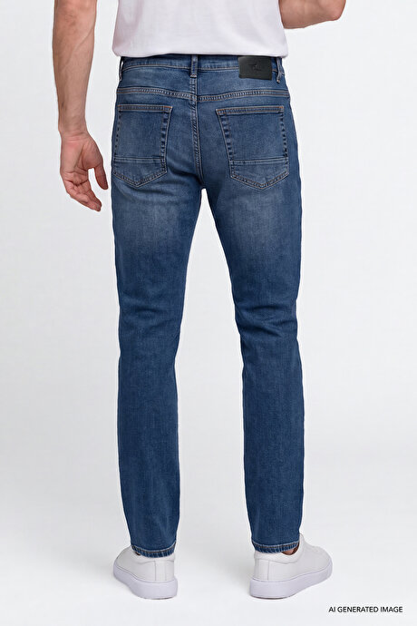Pamuklu Comfort Fit Rahat Kesim 5 Cepli Esnek Rahat Jean Kot Denim Lacivert Denim Pantolon resmi