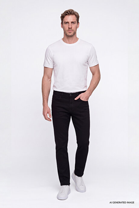 Pamuklu Comfort Fit Rahat Kesim 5 Cepli Esnek Rahat Jean Kot Denim Siyah Denim Pantolon resmi