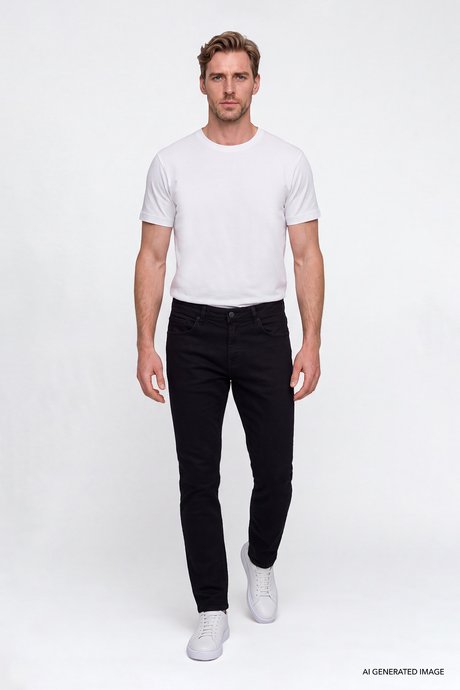 Pamuklu Comfort Fit Rahat Kesim 5 Cepli Esnek Rahat Jean Kot Denim Siyah Denim Pantolon resmi