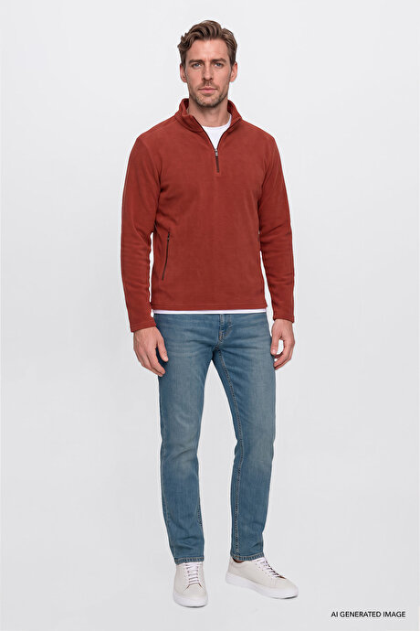 Pamuklu Tapered Fit 5 Cepli Esnek Jean Kot Denim Petrol Mavisi Denim Pantolon resmi