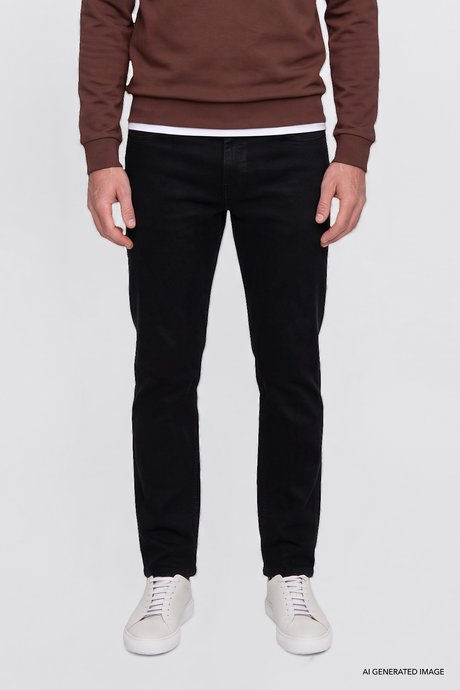 Pamuklu Tapered Fit 5 Cepli Esnek Jean Kot Denim Siyah Denim Pantolon resmi