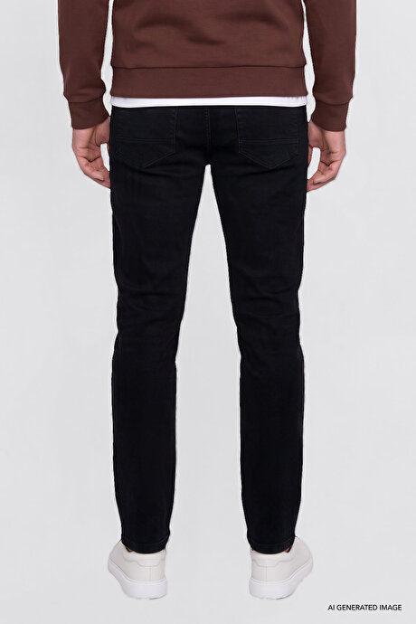 Pamuklu Tapered Fit 5 Cepli Esnek Jean Kot Denim Siyah Denim Pantolon resmi