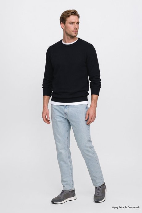 Pamuklu Baggy Fit 5 Cepli Esnek Jean Kot Denim Açık Mavi Denim Pantolon resmi