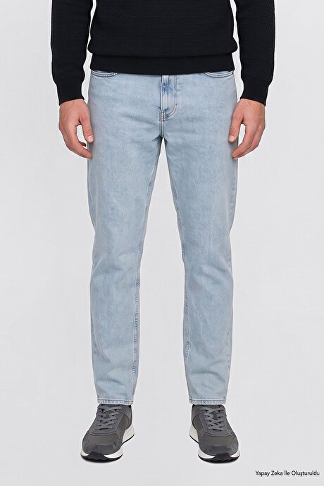 Pamuklu Baggy Fit 5 Cepli Esnek Jean Kot Denim Açık Mavi Denim Pantolon resmi