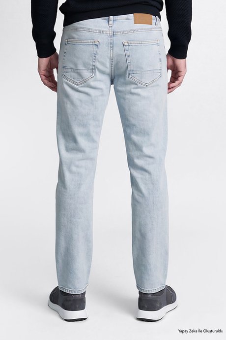 Pamuklu Baggy Fit 5 Cepli Esnek Jean Kot Denim Açık Mavi Denim Pantolon resmi