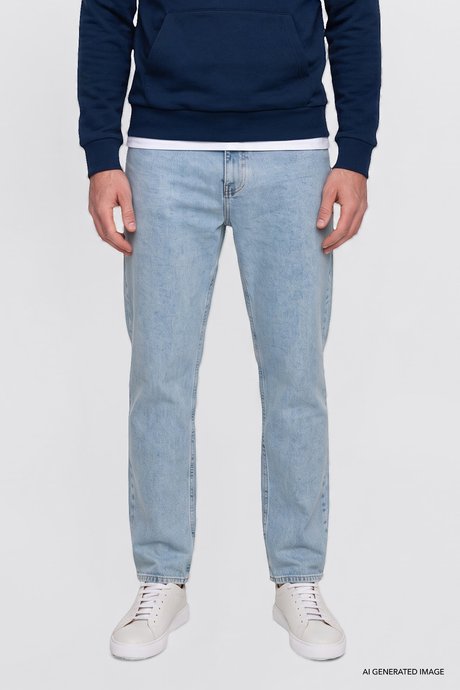 Pamuklu Baggy Fit 5 Cepli Esnek Jean Kot Denim Açık Mavi Denim Pantolon resmi