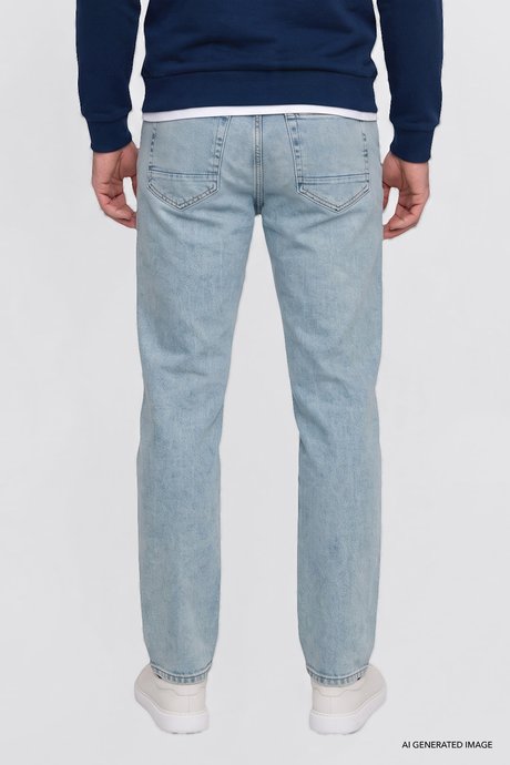 Pamuklu Baggy Fit 5 Cepli Esnek Jean Kot Denim Açık Mavi Denim Pantolon resmi