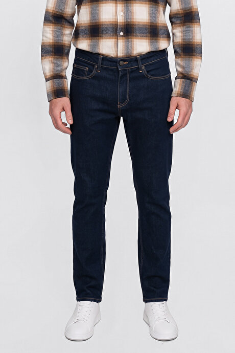 Pamuklu Baggy Fit 5 Cepli Esnek Jean Kot Denim Lacivert Denim Pantolon resmi