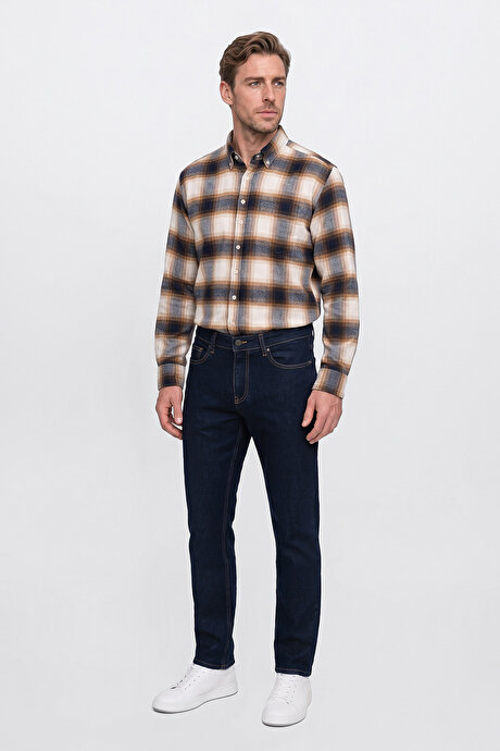 Pamuklu Baggy Fit 5 Cepli Esnek Jean Kot Denim Lacivert Denim Pantolon resmi