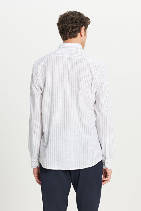 %100 Pamuk Slim Fit Dar Kesim Düğmeli Yaka Armürlü Gri Gömlek resmi