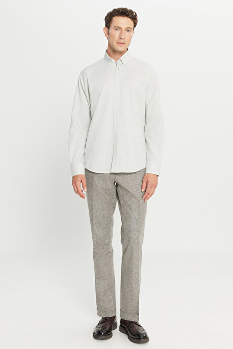 %100 Pamuk Comfort Fit Rahat Kesim Düğmeli Yaka Flanel Gri GömlekETE020261559GRI