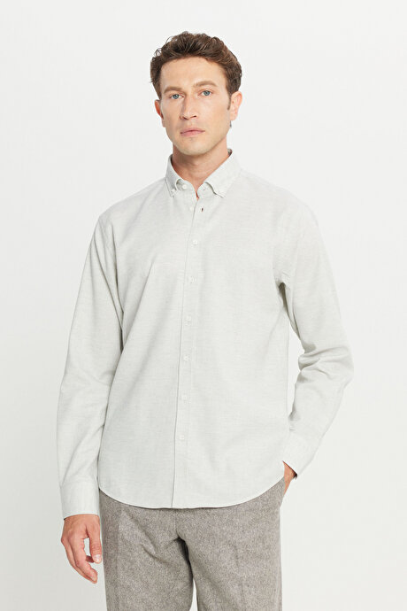 %100 Pamuk Comfort Fit Rahat Kesim Düğmeli Yaka Flanel Gri GömlekETE020261559GRI