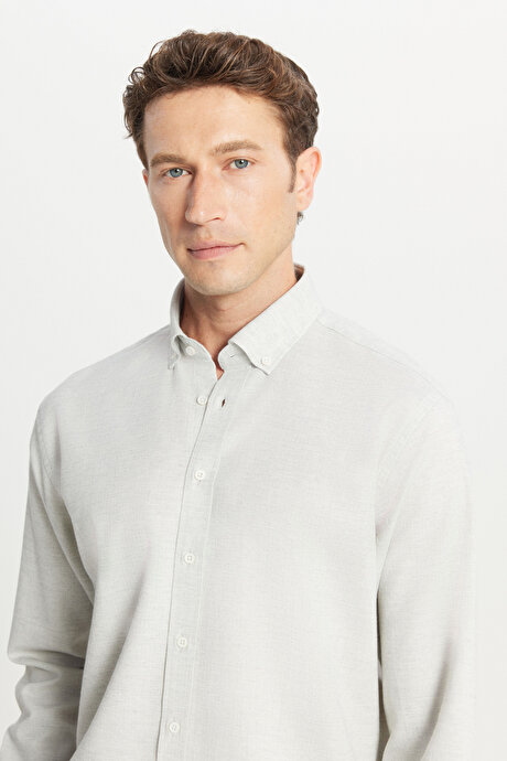 %100 Pamuk Comfort Fit Rahat Kesim Düğmeli Yaka Flanel Gri Gömlek resmi