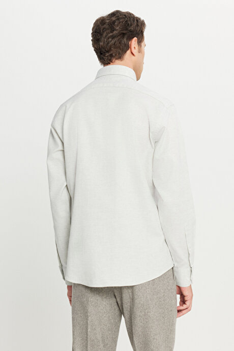 %100 Pamuk Comfort Fit Rahat Kesim Düğmeli Yaka Flanel Gri Gömlek resmi