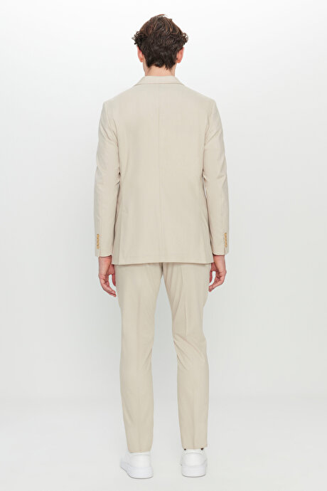 Slim Fit Dar Kesim Kırlangıç Yaka Kapak Cepli Esnek Bej Takım Elbise resmi