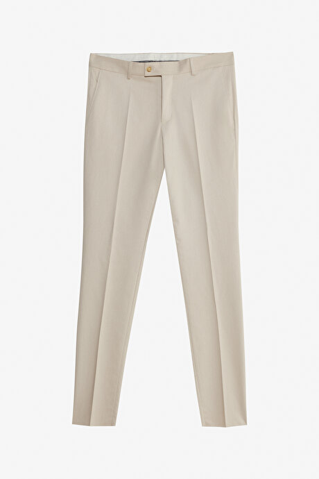 Slim Fit Dar Kesim Kırlangıç Yaka Kapak Cepli Esnek Bej Takım Elbise resmi