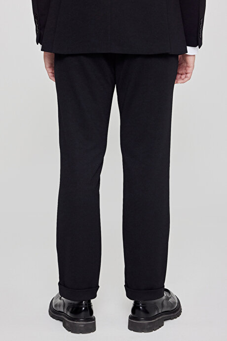 Slim Fit Dar Kesim Mono Yaka Beli Bağlamalı Kapak Cepli Esnek Siyah Takım Elbise resmi