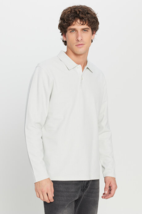 %100 Pamuk Slim Fit Dar Kesim Polo Yaka Jakarlı Triko Gri Tişört resmi