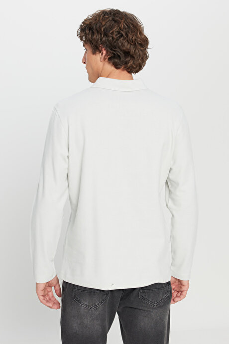 %100 Pamuk Slim Fit Dar Kesim Polo Yaka Jakarlı Triko Gri Tişört resmi