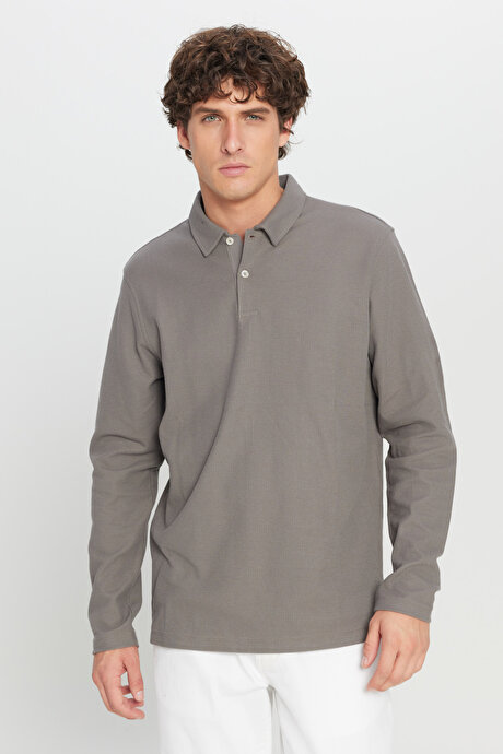 %100 Pamuk Slim Fit Dar Kesim Polo Yaka Jakarlı Triko Vizon Tişört resmi