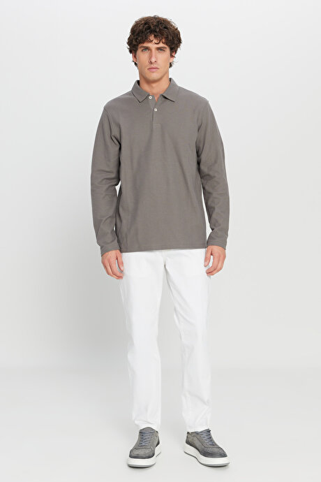 %100 Pamuk Slim Fit Dar Kesim Polo Yaka Jakarlı Triko Vizon Tişört resmi