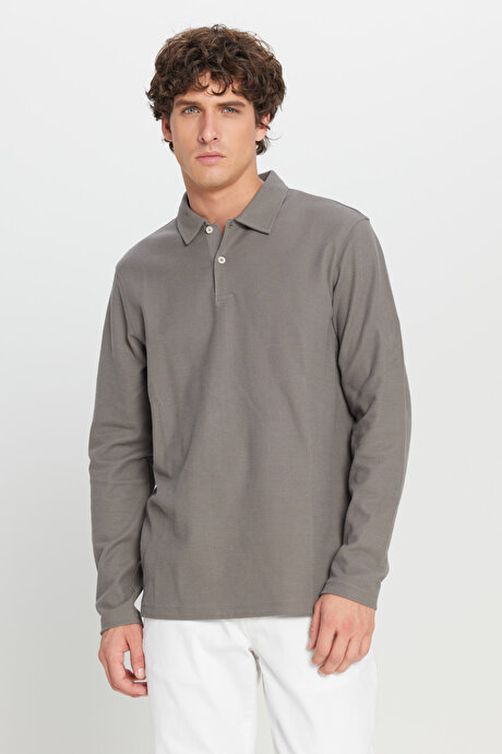 %100 Pamuk Slim Fit Dar Kesim Polo Yaka Jakarlı Triko Vizon Tişört resmi