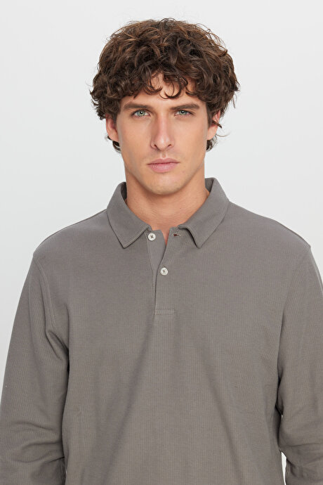 %100 Pamuk Slim Fit Dar Kesim Polo Yaka Jakarlı Triko Vizon Tişört resmi