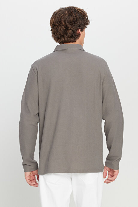 %100 Pamuk Slim Fit Dar Kesim Polo Yaka Jakarlı Triko Vizon Tişört resmi