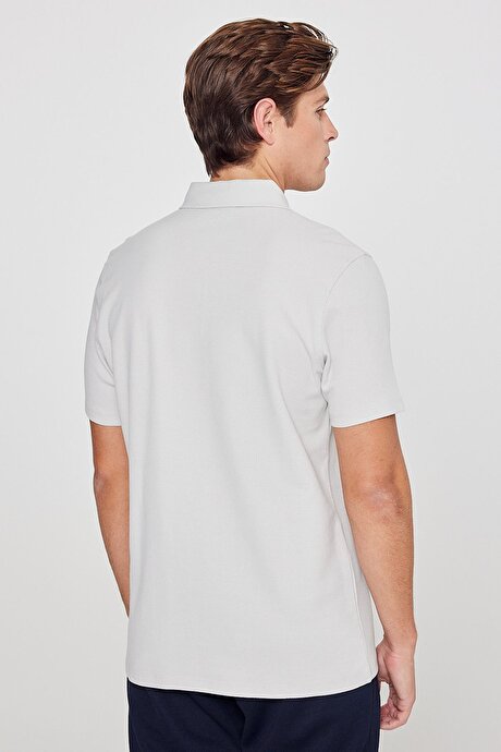 %100 Pamuk Slim Fit Dar Kesim Polo Yaka Jakarlı Triko Gri Tişört resmi