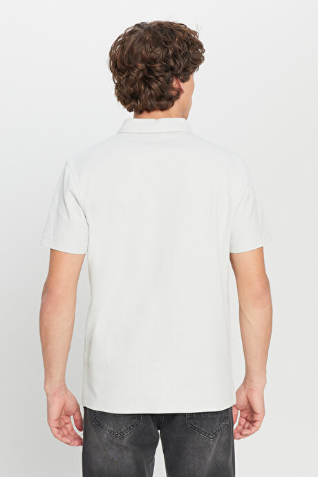 %100 Pamuk Slim Fit Dar Kesim Polo Yaka Jakarlı Triko Gri Tişört resmi