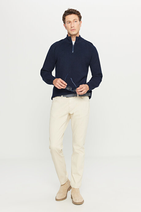 Standart Fit Normal Kesim Bato Yaka Triko Lacivert Kazak resmi