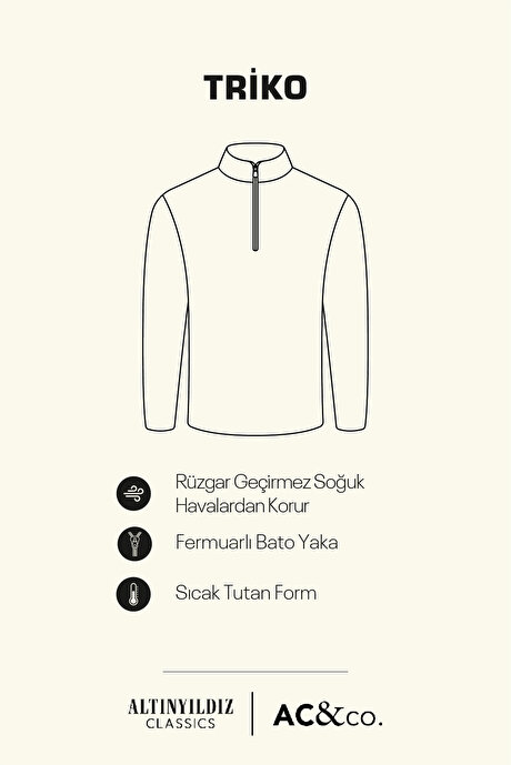 Pamuklu Standart Fit Normal Kesim Bato Yaka Jakarlı Triko Açık Bej Kazak resmi