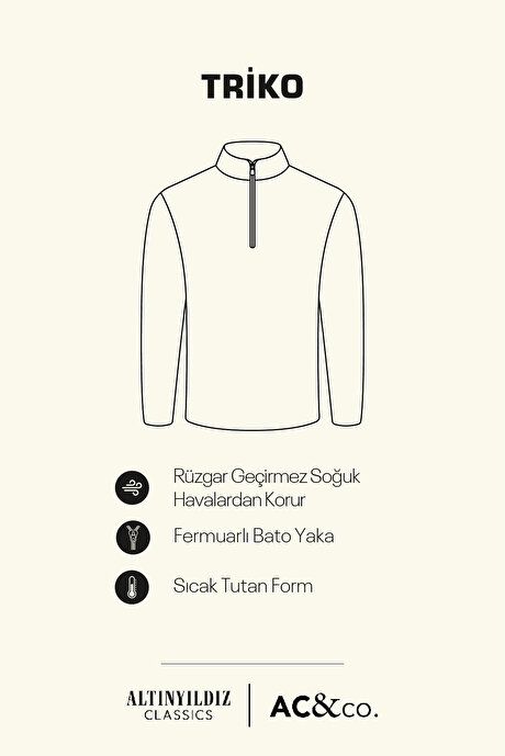 Pamuklu Standart Fit Normal Kesim Bato Yaka Jakarlı Triko Lacivert Kazak resmi