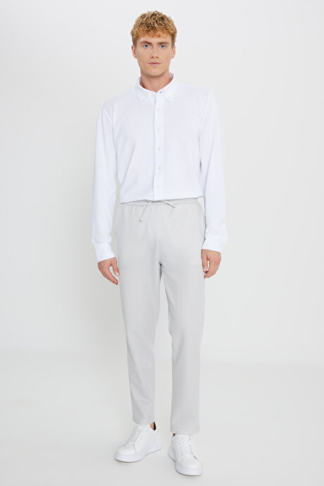 Pamuklu Standart Fit Normal Kesim Beli Bağlamalı Yan Cepli Jakarlı Gri Eşofman Altı resmi