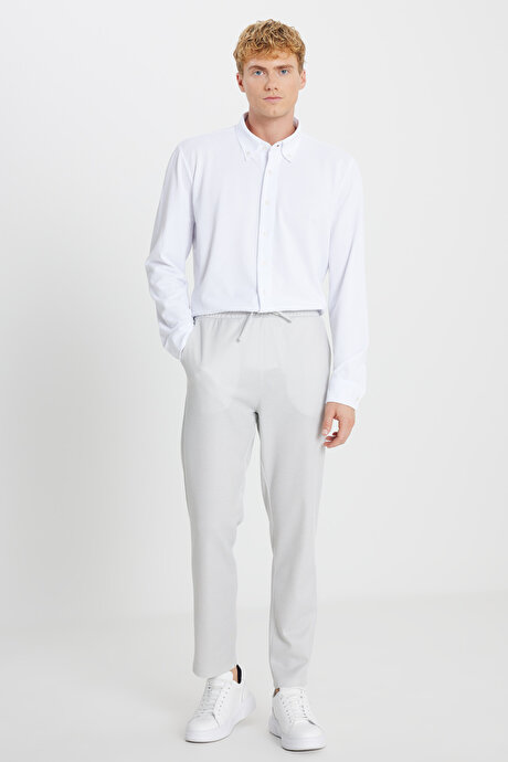 Pamuklu Standart Fit Normal Kesim Beli Bağlamalı Yan Cepli Jakarlı Gri Eşofman Altı resmi